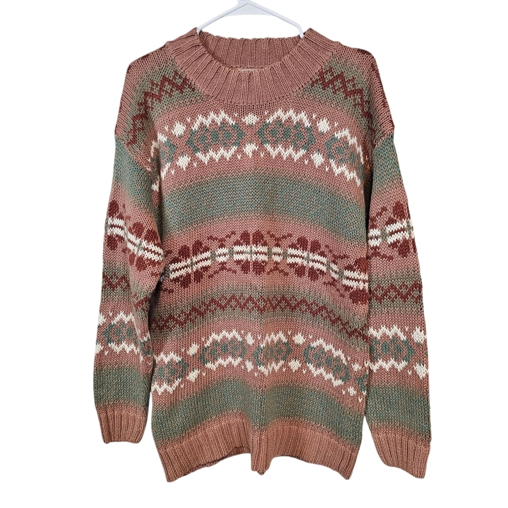 Woods & Grey Vintage Southwestern Aztec Muted Mauve Chucky Knit Sweater